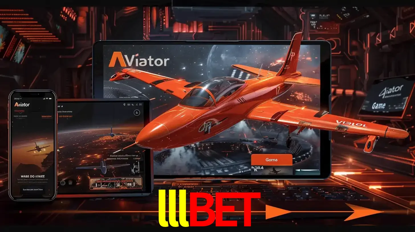 Apresentação tecnológica do jogo Aviator com um avião saindo da tela de um tablet, demonstrando a experiência imersiva em múltiplos dispositivos no lllbet.