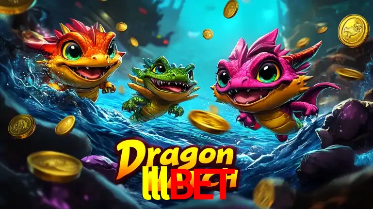 Arte promocional do jogo Dragon Hatch com três adoráveis dragões bebês nadando entre moedas de ouro, um dos slots mais divertidos para jogar no cassino lllbet.