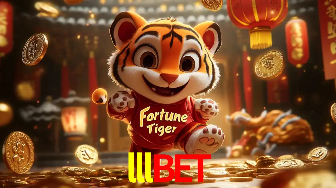 O alegre personagem do Fortune Tiger correndo sobre um caminho de moedas de ouro, simbolizando os grandes prêmios e a diversão do popular jogo de slot do lllbet.